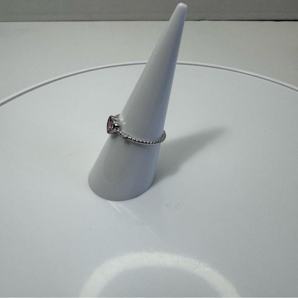 Pink Love Heart Premium Zircon 925 Sterling Silver Cross Band Rings - Picture 14 of 15